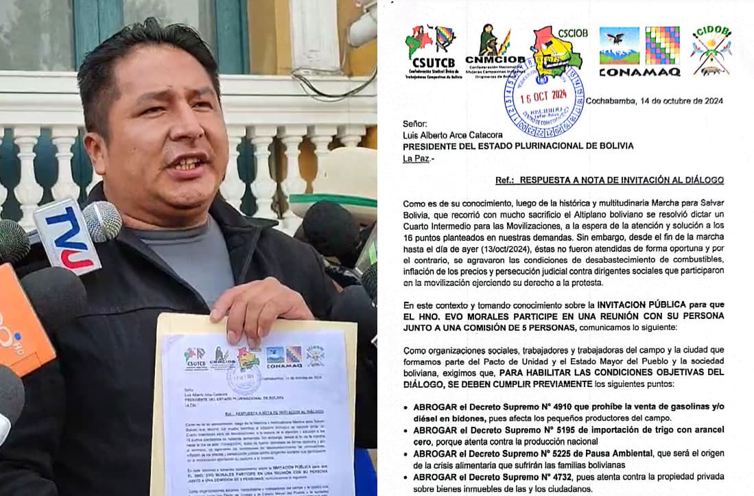 ‘EVISMO’ PIDE CESAR PERSECUCIÓN A EVO Y ABROGAR LEY DE PAUSA AMBIENTAL PARA IR AL DIÁLOGO