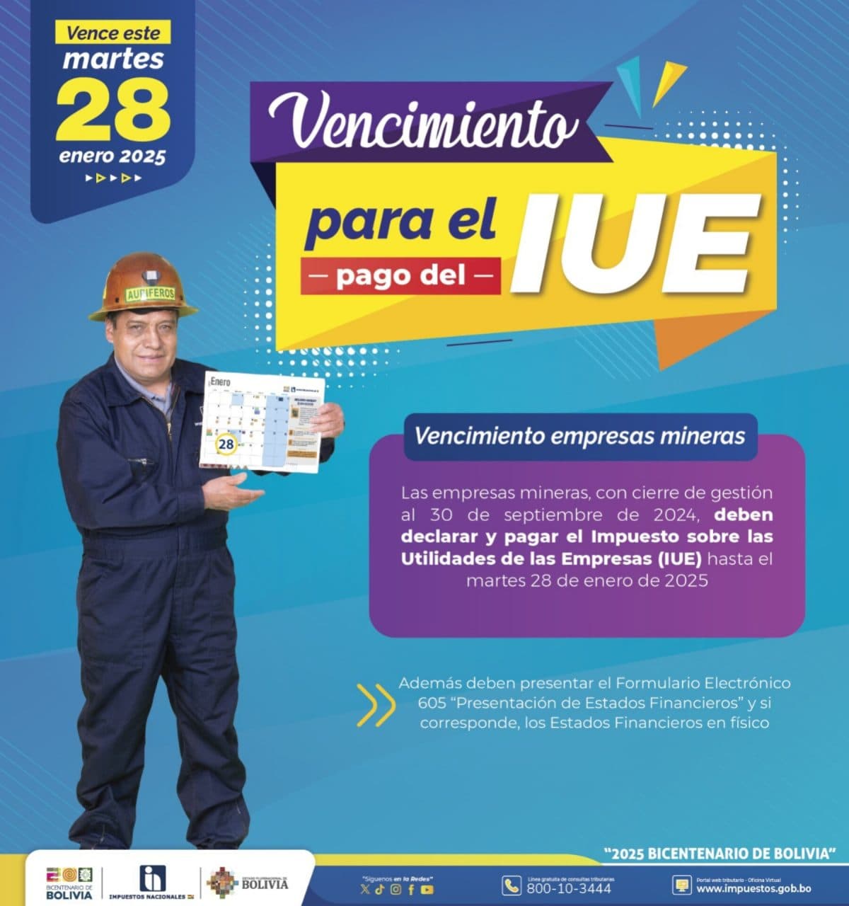 EL SIN RECUERDA A EMPRESAS MINERAS QUE ESTE 28 DE ENERO VENCE PLAZO DE PAGO DEL IUE