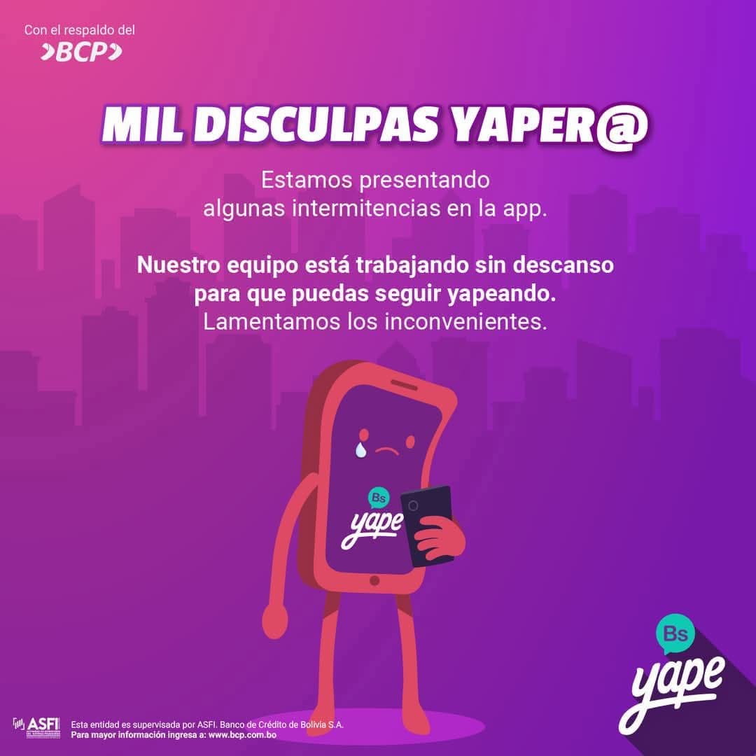 YAPE PIDE DISCULPAS POR CAÍDA DE SU APLICACIÓN