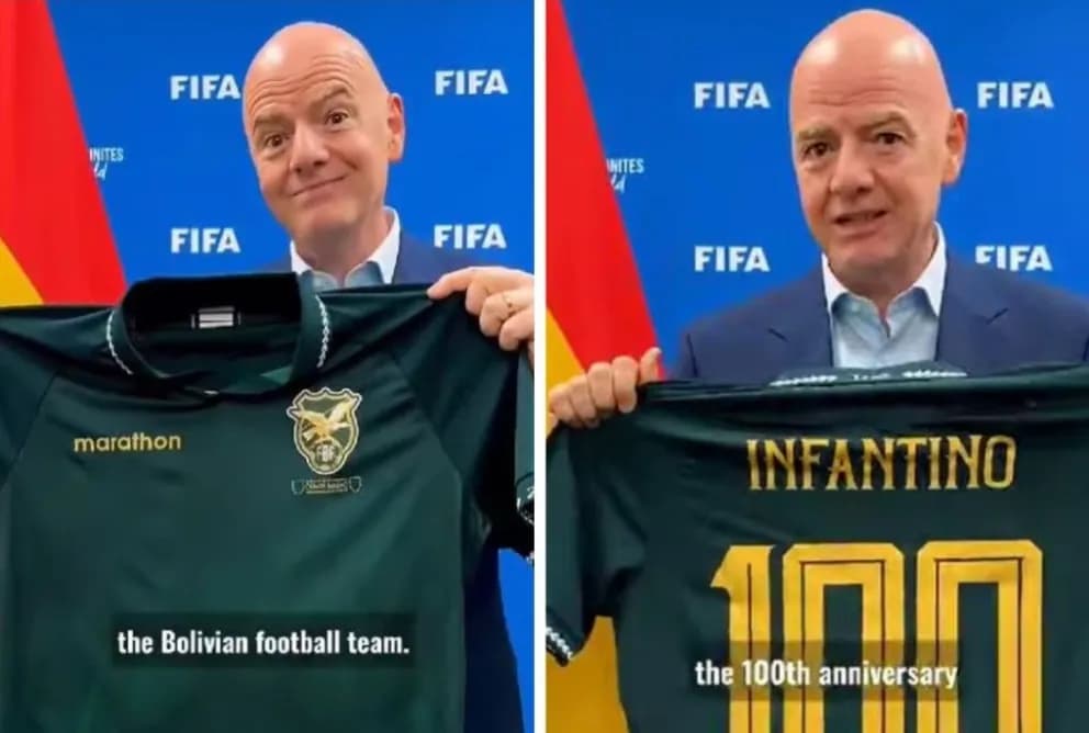 INFANTINO FELICITA A LA FBF POR SUS 100 AÑOS Y MUESTRA LA CAMISETA CONMEMORATIVA
