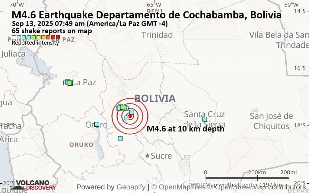 SISMO DE MAGNITUD 4.6 SACUDE LA PROVINCIA ESTEBAN ARZE EN COCHABAMBA