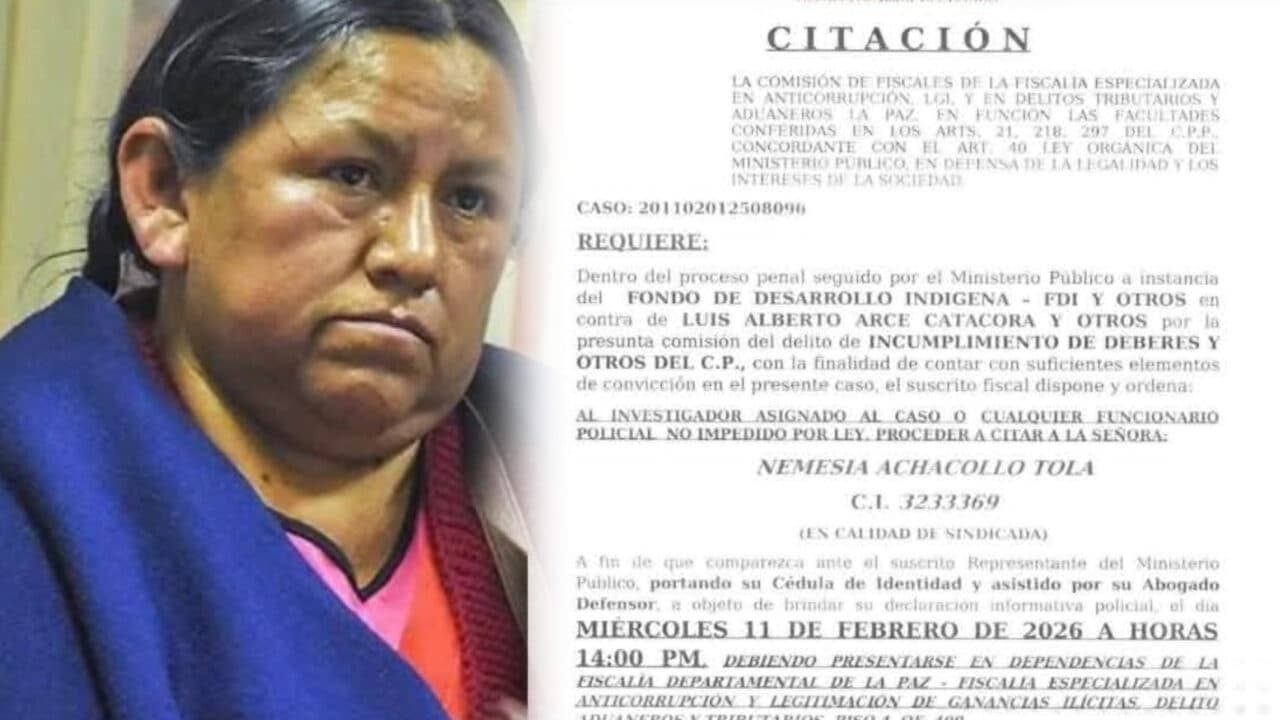 NEMESIA ACHACOLLO DEBE DECLARAR POR CASO FONDO INDÍGENA