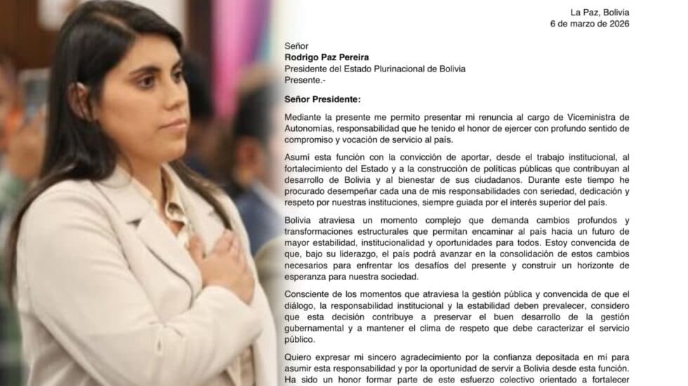 ANDREA BARRIENTOS RENUNCIA AL CARGO DE VICEMINISTRA DE AUTONOMÍAS
