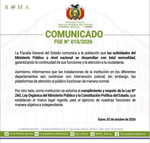 FISCALÍA GARANTIZA ATENCIÓN NORMAL PESE A PRESENCIA POLICIAL EN SUS SEDES