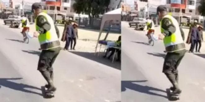 POLICÍA SORPRENDE CON HABILIDAD EN PATINETA Y SE VUELVE VIRAL