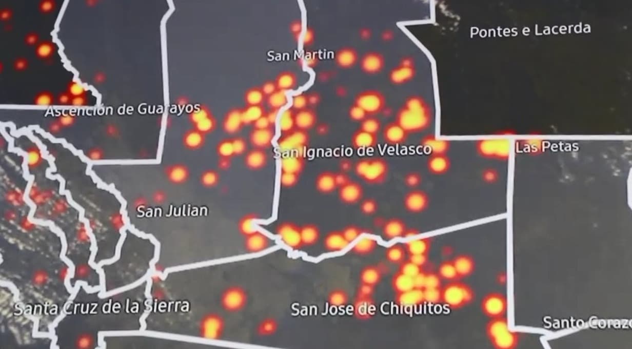 INCENDIO FORESTAL AFECTA A PUERTO SUÁREZ EN MEDIO DE MÁS DE 3,400 FOCOS DE CALOR EN SANTA CRUZ