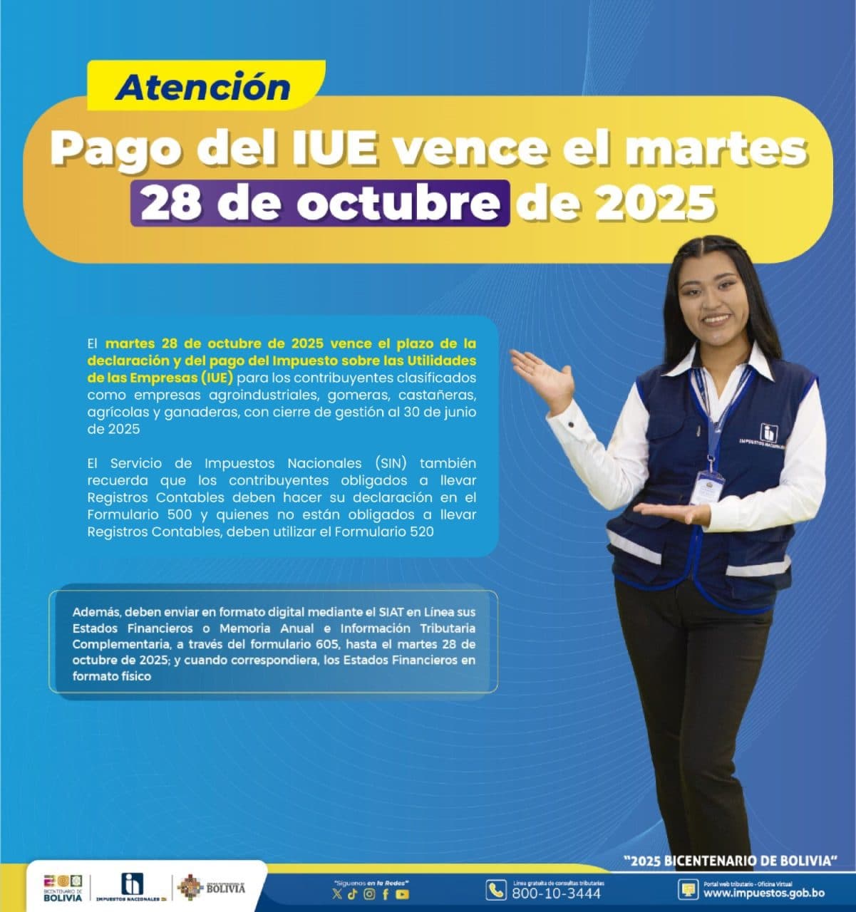 EMPRESAS AGRÍCOLAS DEBEN PAGAR EL IUE ANTES DEL 28 DE OCTUBRE