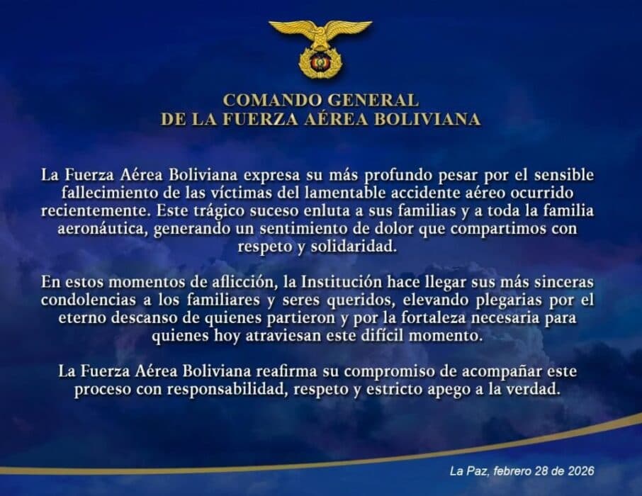 LA FUERZA AÉREA BOLIVIANA LAMENTA TRAGEDIA EN EL ALTO Y ANUNCIA INFORME OFICIAL