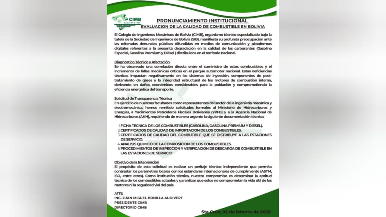 COMBUSTIBLES BAJO OBSERVACIÓN: INGENIEROS EXIGEN INFORMES TÉCNICOS A YPFB Y ANH