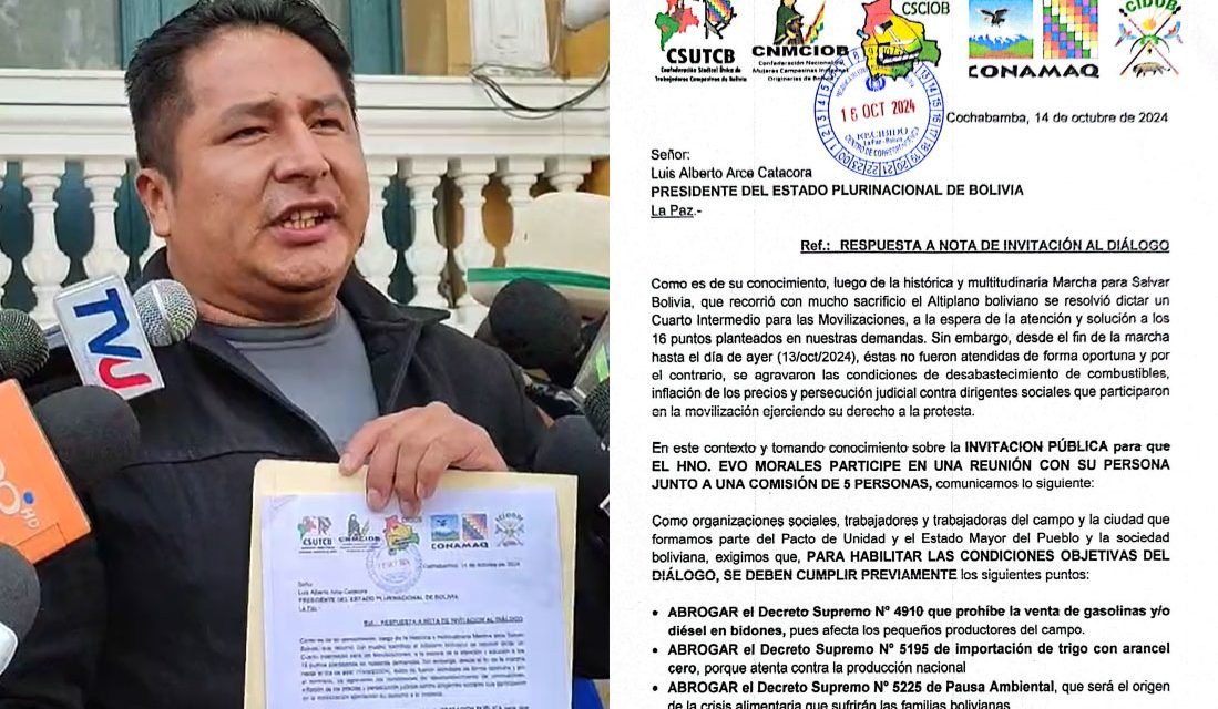 ‘EVISMO’ PIDE CESAR PERSECUCIÓN A EVO Y ABROGAR LEY DE PAUSA AMBIENTAL PARA IR AL DIÁLOGO