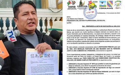 ‘EVISMO’ PIDE CESAR PERSECUCIÓN A EVO Y ABROGAR LEY DE PAUSA AMBIENTAL PARA IR AL DIÁLOGO