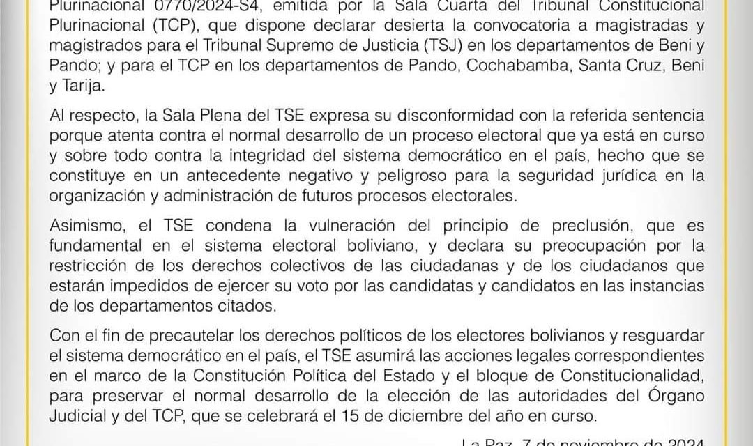 TSE VE ANTECEDENTE «NEGATIVO Y PELIGRO»FALLO DEL TCP EN JUDICIALES