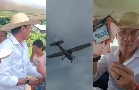 PÁRROCO ARROJA BILLETES, DULCES Y JUGUETES DESDE UNA AVIONETA EN SANTA ANA DE YACUMA