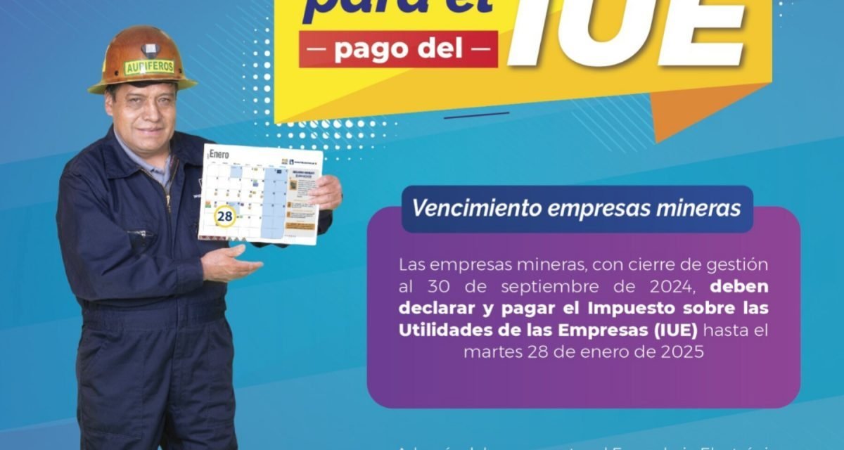 EL SIN RECUERDA A EMPRESAS MINERAS QUE ESTE 28 DE ENERO VENCE PLAZO DE PAGO DEL IUE