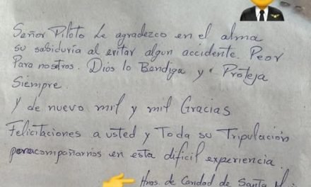 TRAS INCIDENTE CON VUELO PASAJERA ESCRIBE CARTA DE AGRADECIMIENTO AL PILOTO