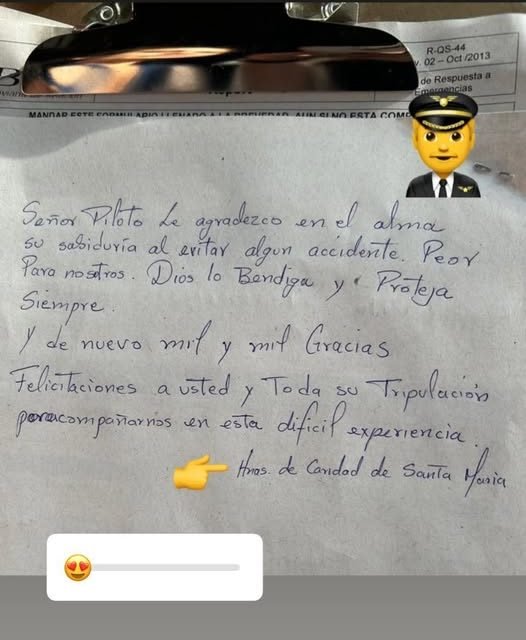 TRAS INCIDENTE CON VUELO PASAJERA ESCRIBE CARTA DE AGRADECIMIENTO AL PILOTO