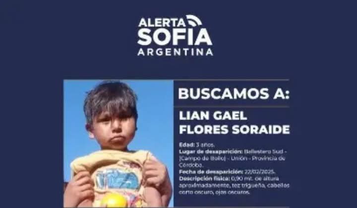 ACTIVAN ALERTA SOFÍA EN ARGENTINA PARA HALLAR A NIÑO BOLIVIANO DESAPARECIDO