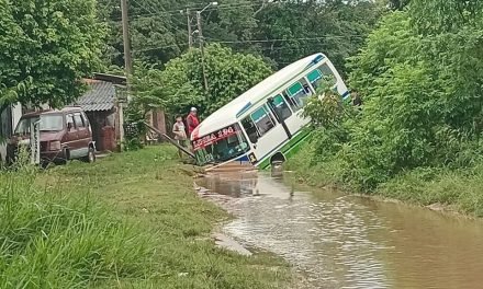 MICRO SE ENCUNETA AL TRATAR DE CRUZAR UN PUENTE