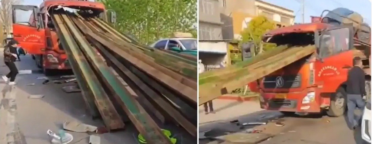 CHOFER FRENÓ DE GOLPE SU CAMIÓN Y TERMINÓ APLASTADO POR LA CARGA