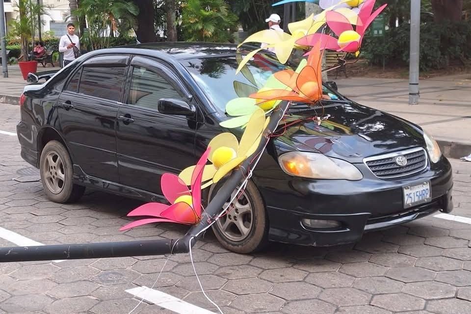 DECORACIÓN CAE SOBRE UN AUTO EN LA PLAZA 24 DE SEPTIEMBRE