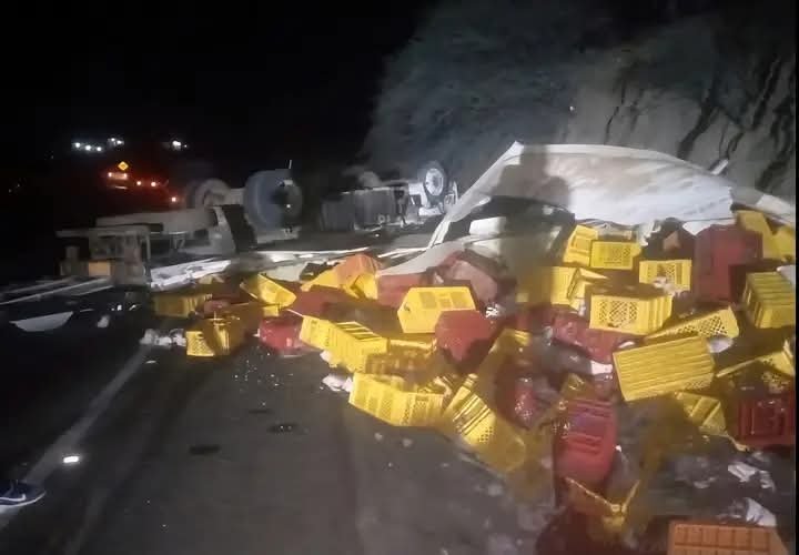 DOS HERIDOS TRAS VUELCO DE CAMIÓN FRIGORÍFICO CON POLLO