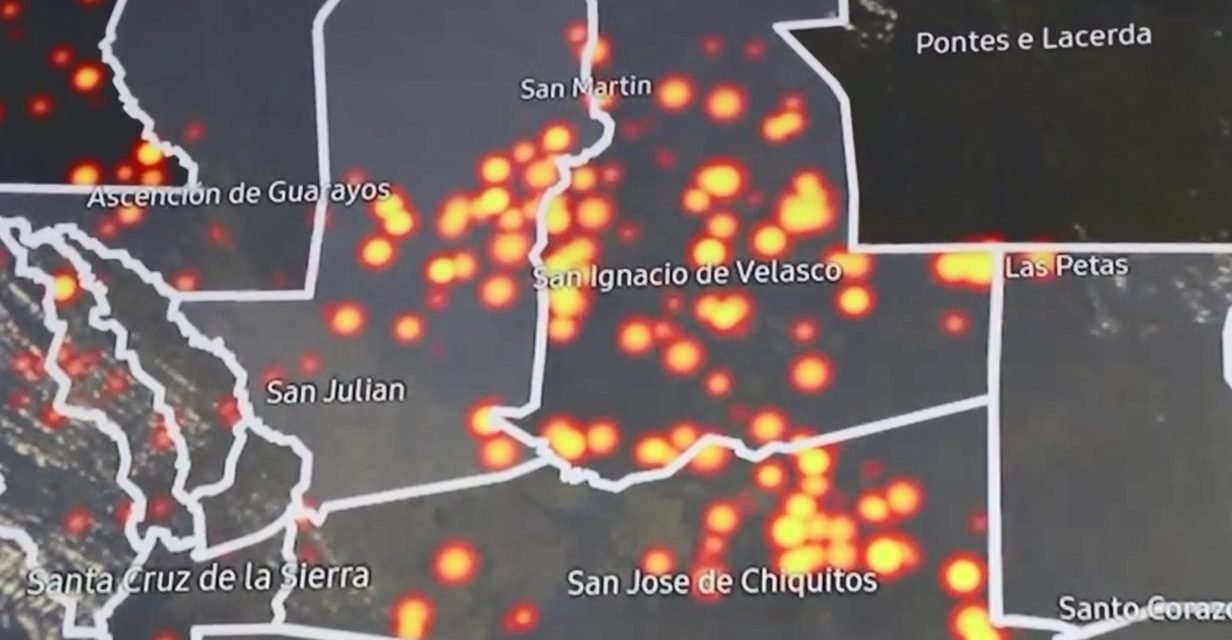 INCENDIO FORESTAL AFECTA A PUERTO SUÁREZ EN MEDIO DE MÁS DE 3,400 FOCOS DE CALOR EN SANTA CRUZ