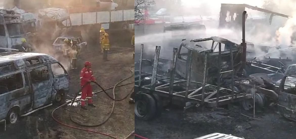 INCENDIO DESTRUYE AL MENOS 15 VEHÍCULOS EN DEPÓSITO DE DIRCABI EN COCHABAMBA
