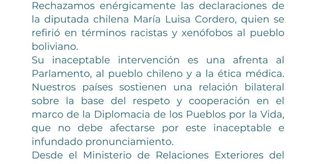 BOLIVIA CALIFICA DE “INACEPTABLES” LAS DECLARACIONES RACISTAS DE DIPUTADA DE CHILENA