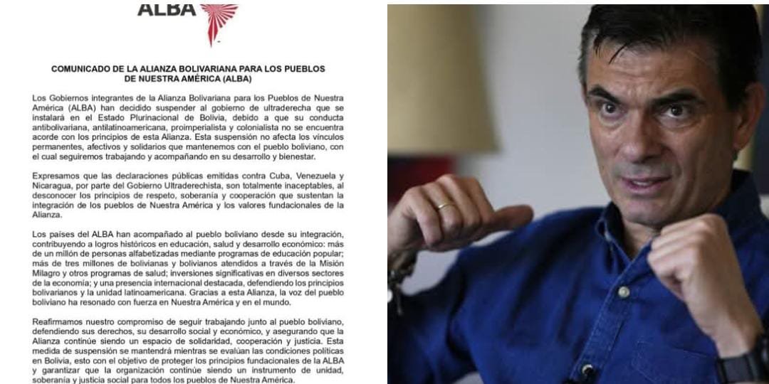ALBA SUSPENDE AL GOBIERNO ENTRANTE DE BOLIVIA POR POSTURA POLÍTICA
