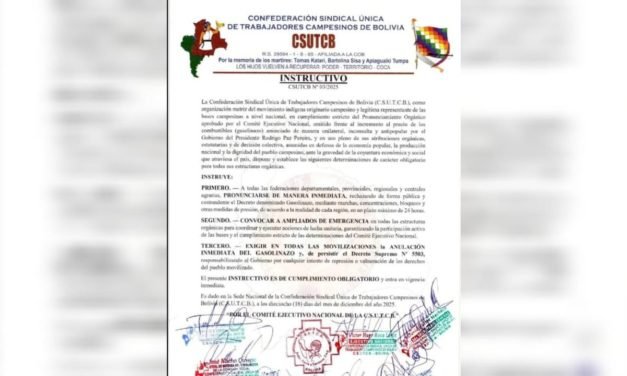 CSUTCB CONVOCA A MOVILIZACIONES NACIONALES CONTRA EL ALZA DE COMBUSTIBLES
