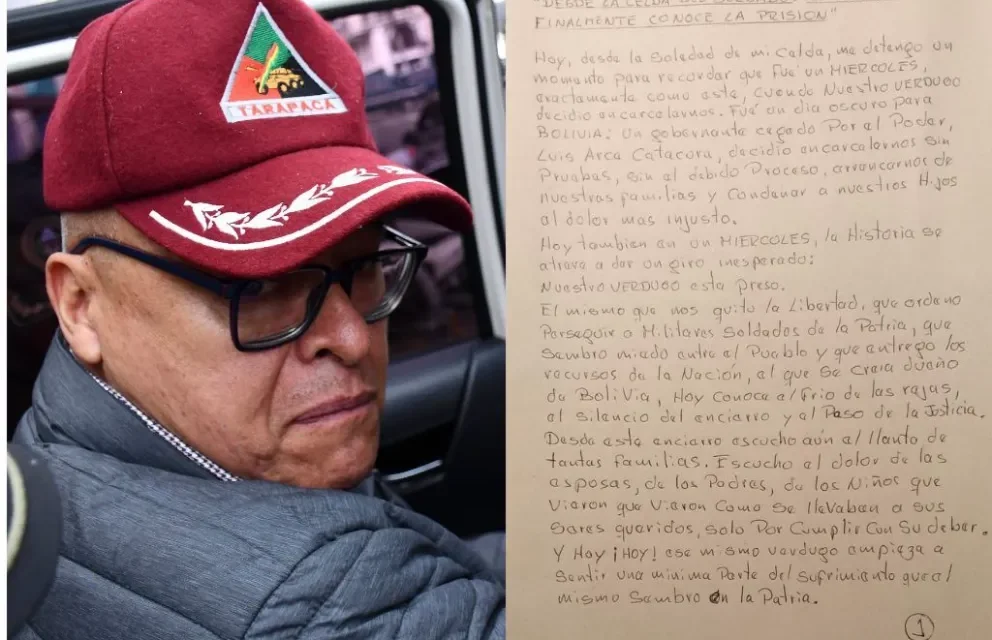 ZÚÑIGA ENVÍA MENSAJE A ARCE TRAS SU DETENCIÓN: “BIENVENIDO A LAS CÁRCELES DEL PUEBLO”