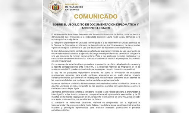 CANCILLERÍA CONFIRMA USO IRREGULAR DE PASAPORTE DIPLOMÁTICO DE LAURA ROJAS