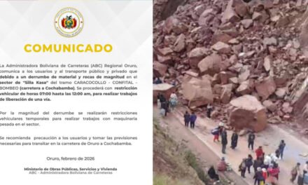 ABC RESTRINGE TEMPORAL EN LA VÍA ORURO–COCHABAMBA POR DERRUMBE