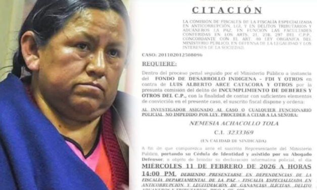 NEMESIA ACHACOLLO DEBE DECLARAR POR CASO FONDO INDÍGENA