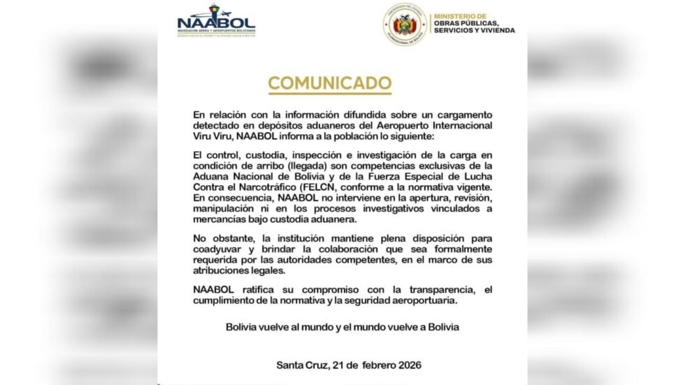 NAABOL SE PRONUNCIA SOBRE CARGAMENTO EN VIRU VIRU Y DESLINDA RESPONSABILIDADES