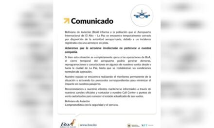 CIERRAN TEMPORALMENTE EL AEROPUERTO DE EL ALTO POR INCIDENTE AÉREO