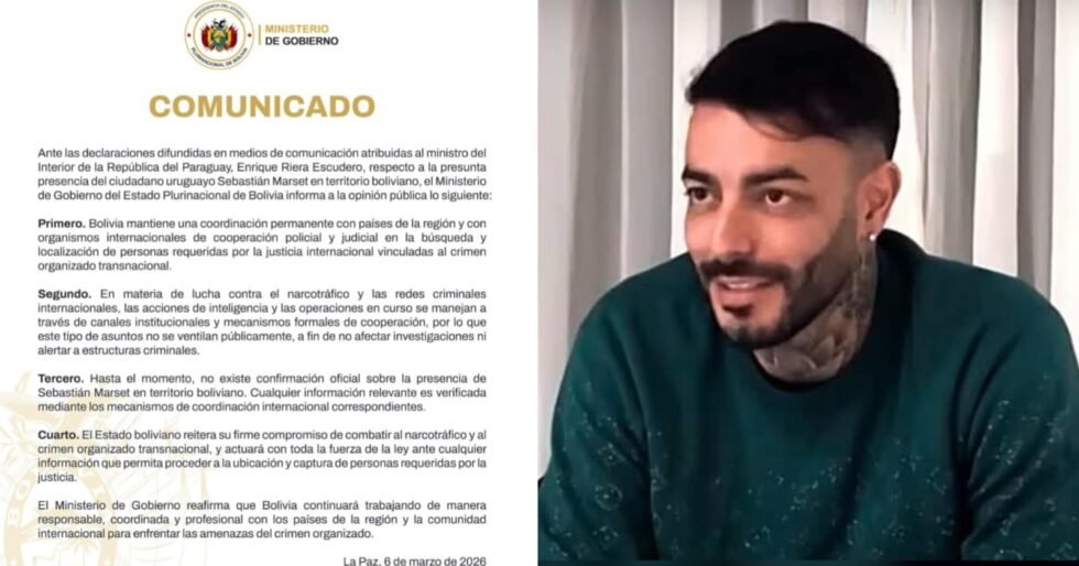 GOBIERNO NIEGA QUE SEBASTIÁN MARSET ESTÉ EN TERRITORIO BOLIVIANO