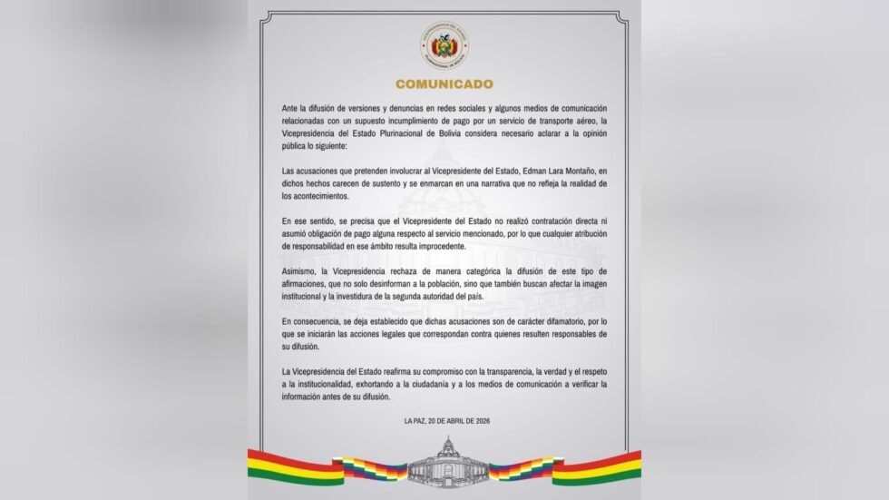 VICEPRESIDENCIA NIEGA ACUSACIONES CONTRA EDMAN LARA POR PAGO AÉREO
