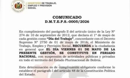 MINISTERIO DE TRABAJO OFICIALIZA FERIADO NACIONAL PARA EL 1 DE MAYO