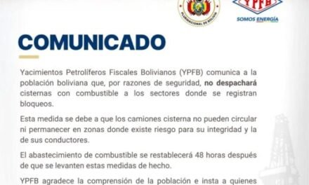 YPFB SUSPENDE ENTREGA DE COMBUSTIBLE EN ZONAS CON BLOQUEOS POR SEGURIDAD