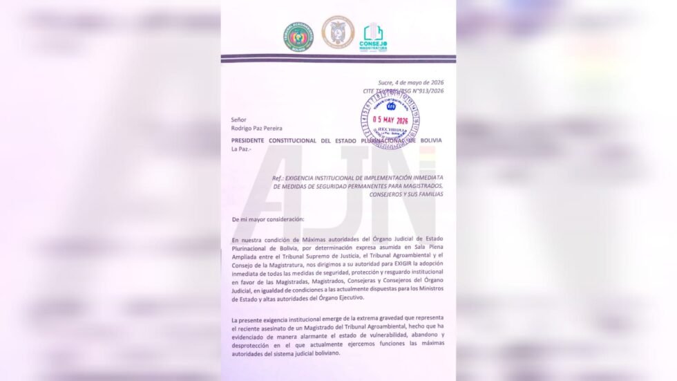 ÓRGANO JUDICIAL DA 72 HORAS AL EJECUTIVO PARA DOTAR DE SEGURIDAD A MAGISTRADOS