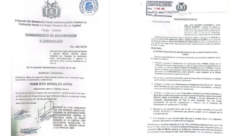 POLICÍA RECIBE ÓRDENES DE APREHENSIÓN CONTRA EVO MORALES E IDELSA POZO