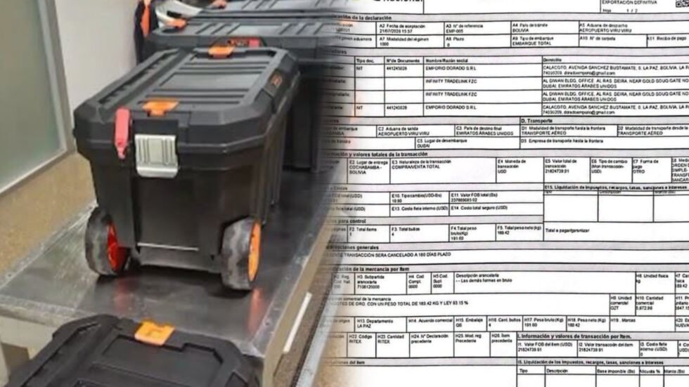 DOCUMENTO OFICIAL CONFIRMA 189,5 KG. DE ORO EN CUATRO MALETAS; FELCC NIEGA EXTRAVÍO DE 22 KG.