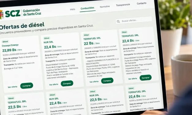 GOBERNACIÓN DE SANTA CRUZ PUBLICA 10 OFERTAS DE DIÉSEL DESDE BS 22 POR LITRO
