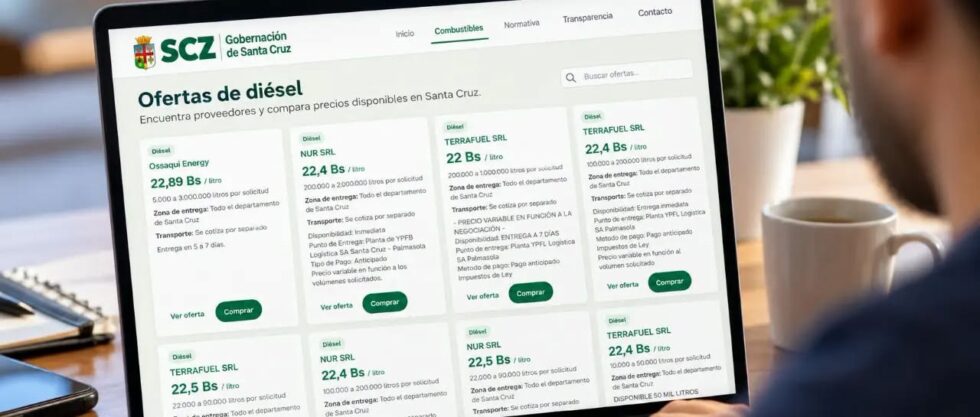 GOBERNACIÓN DE SANTA CRUZ PUBLICA 10 OFERTAS DE DIÉSEL DESDE BS 22 POR LITRO