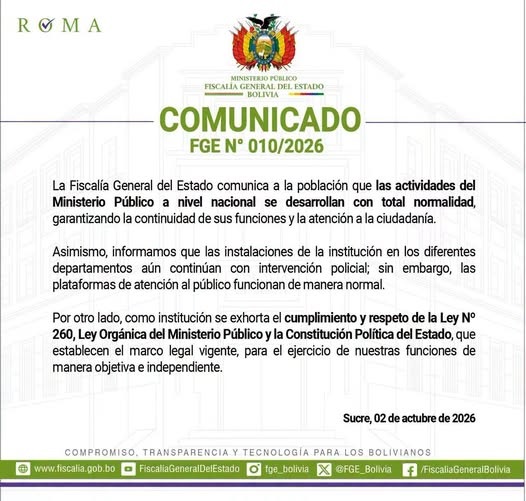 FISCALÍA GARANTIZA ATENCIÓN NORMAL PESE A PRESENCIA POLICIAL EN SUS SEDES